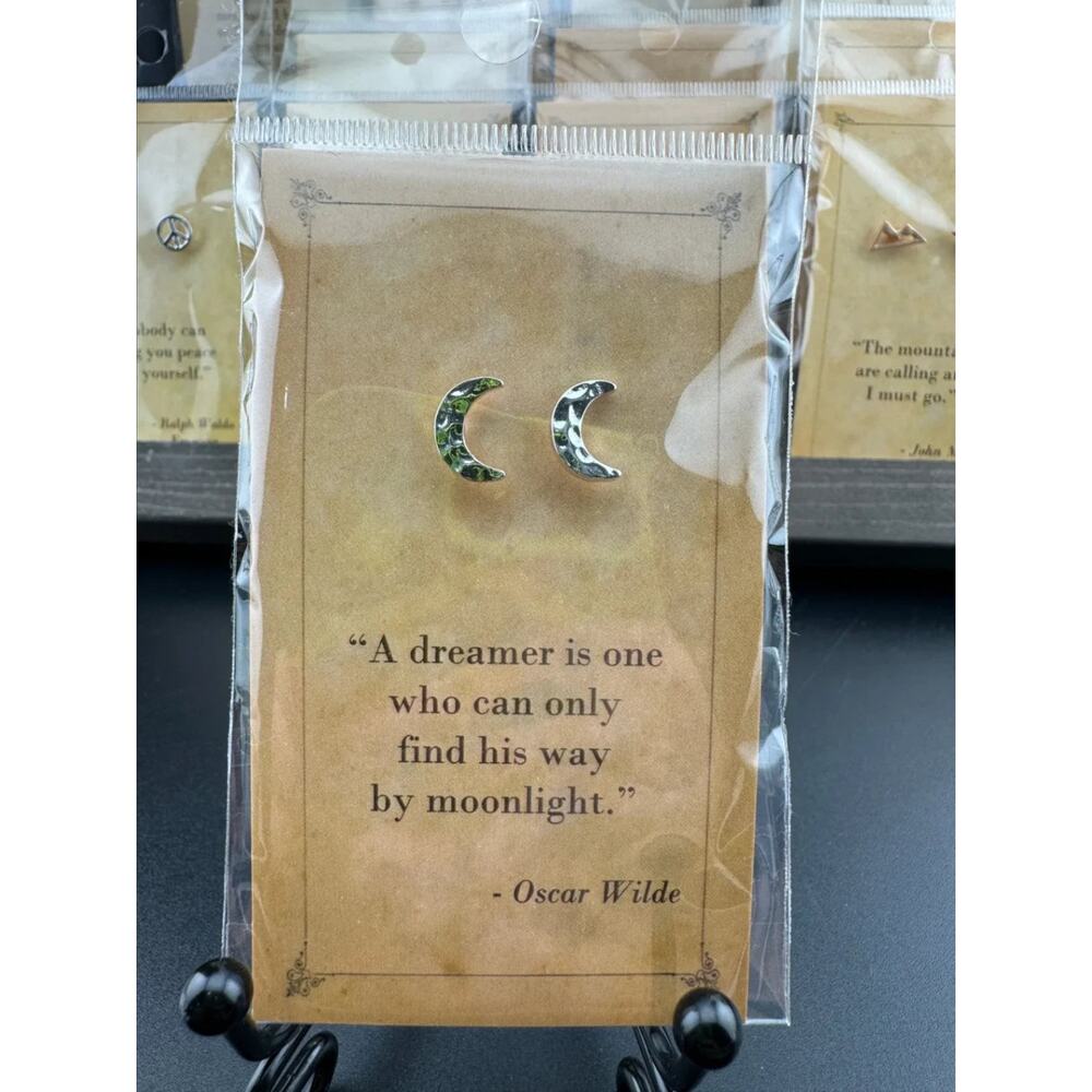 Bookish Quote Earrings - Silver Crescent Moon Oscar Wilde